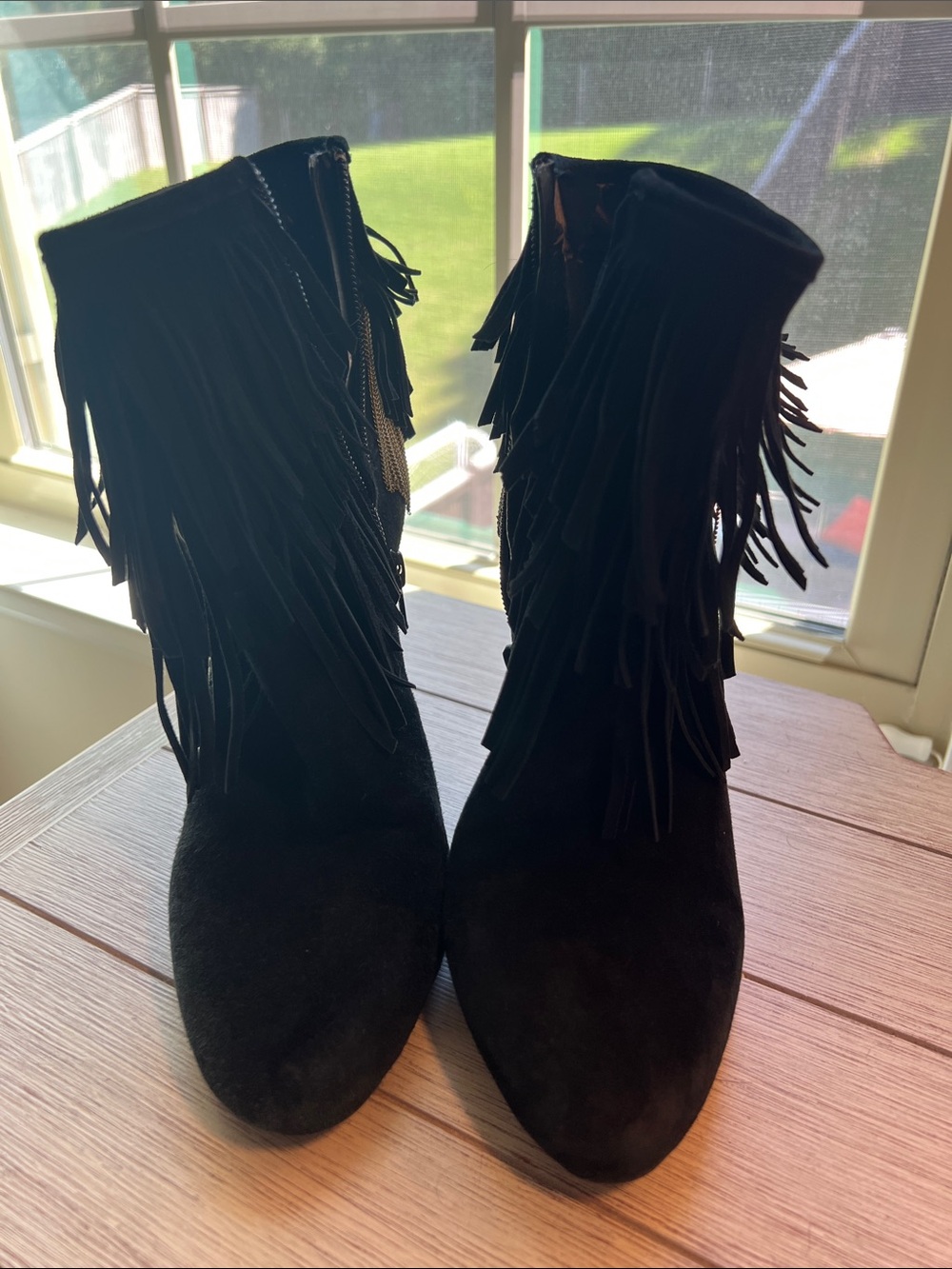 Gianni Bini Black Suede Fringe Ankle Boots